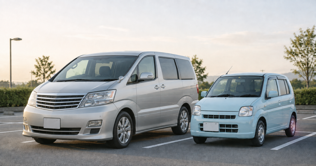 大型ミニバンと軽自動車を比較した中古アルファード維持費記事のアイキャッチ