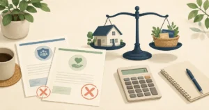 個人年金と生命保険を資産や住宅ローンと比べて解約した体験記事のイラスト